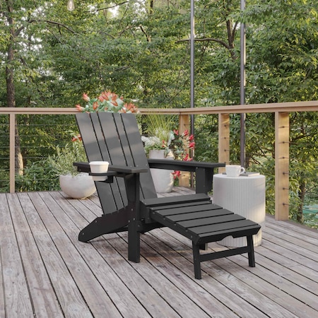 Gray Adirondack Chair With Ottoman And Cupholder